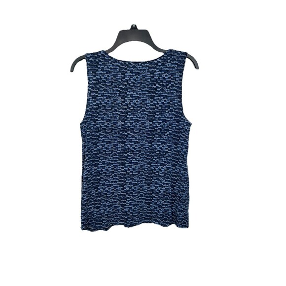 Loft Ann Taylor Knit Tank Top Size L Blue Geometric V Neck Cotton Blend Layering - Picture 3 of 7